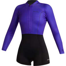 Mystic Womens Lunar 2/2mm Front-Zip Longarm Shorty Wetsuit - Black/Purple 240112