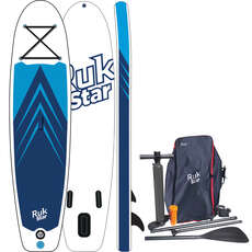 RUK Rukstar 10'8 Inflatable SUP Paddle Board Package 2022 - White/Blue